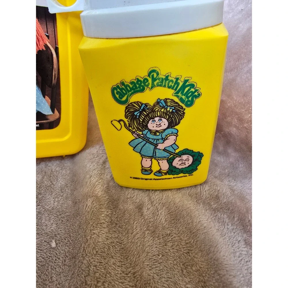 Vintage 1985 Cabbage Patch Kids Yellow Plastic Lunch Box with Thermos Set USA